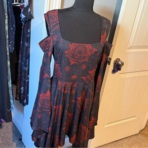 Killstar Blood Rose Mini Dress With Bell Sleeves NWOT